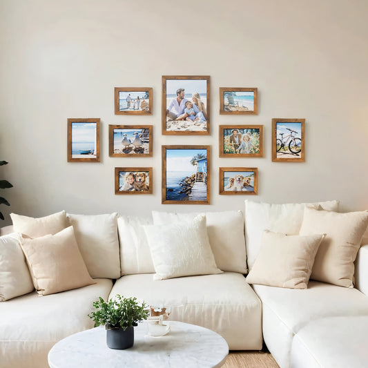 Collage Picture Frames Set of 10, Two 8x10, Four 5x7, Four 4x6, Wall or Table Display Photo Frames for Gallery Decor, Rustic Brown