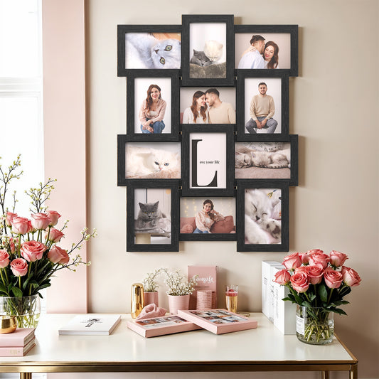 12-Piece Collage Picture Frame Set for Wall, 4x6 Photo Display with Hanging Kit, Easy-Assembly Gallery Wall Decor, Black