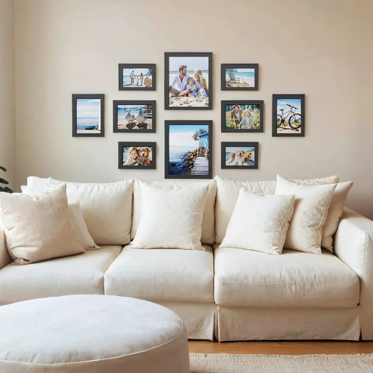 10-Pack Collage Picture Frames Set - Includes 8x10, 5x7 & 4x6 Sizes, Glass Front Wall Gallery Decor, Ink Black