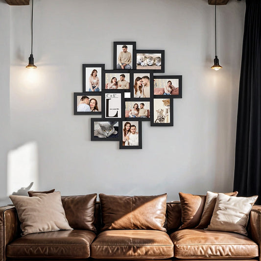 12-Pack 4x6 Wall Collage Photo Frames, Multi-Picture Display with Glass Front, Easy Assembly, Ink Black