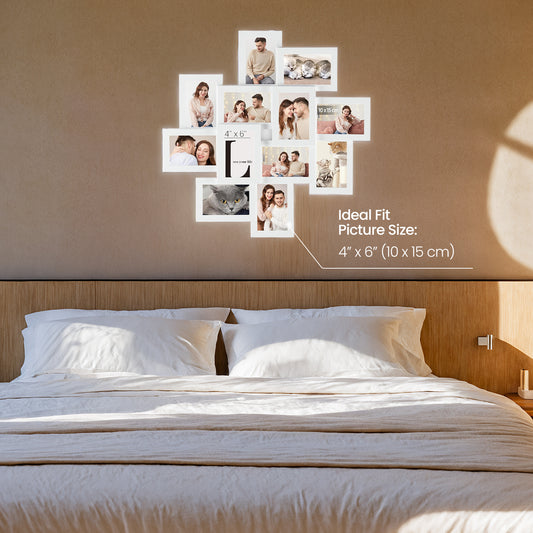 12-Pack 4x6 Wall Photo Collage Frames - Multi-Picture Display with Glass Front, Easy Assembly Gallery Wall Decor, Cloud White