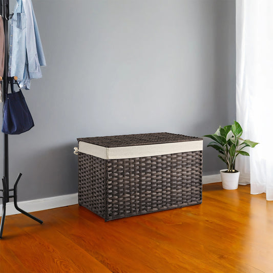 Woven Storage Basket with Lid, 42.3 Gallon (160L) Foldable Laundry Bin, Removable Liner & Metal Frame, Handles for Easy Carry, Waterproof & Ventilated, Ideal for Bedroom, Closet, or Living Room, Brown