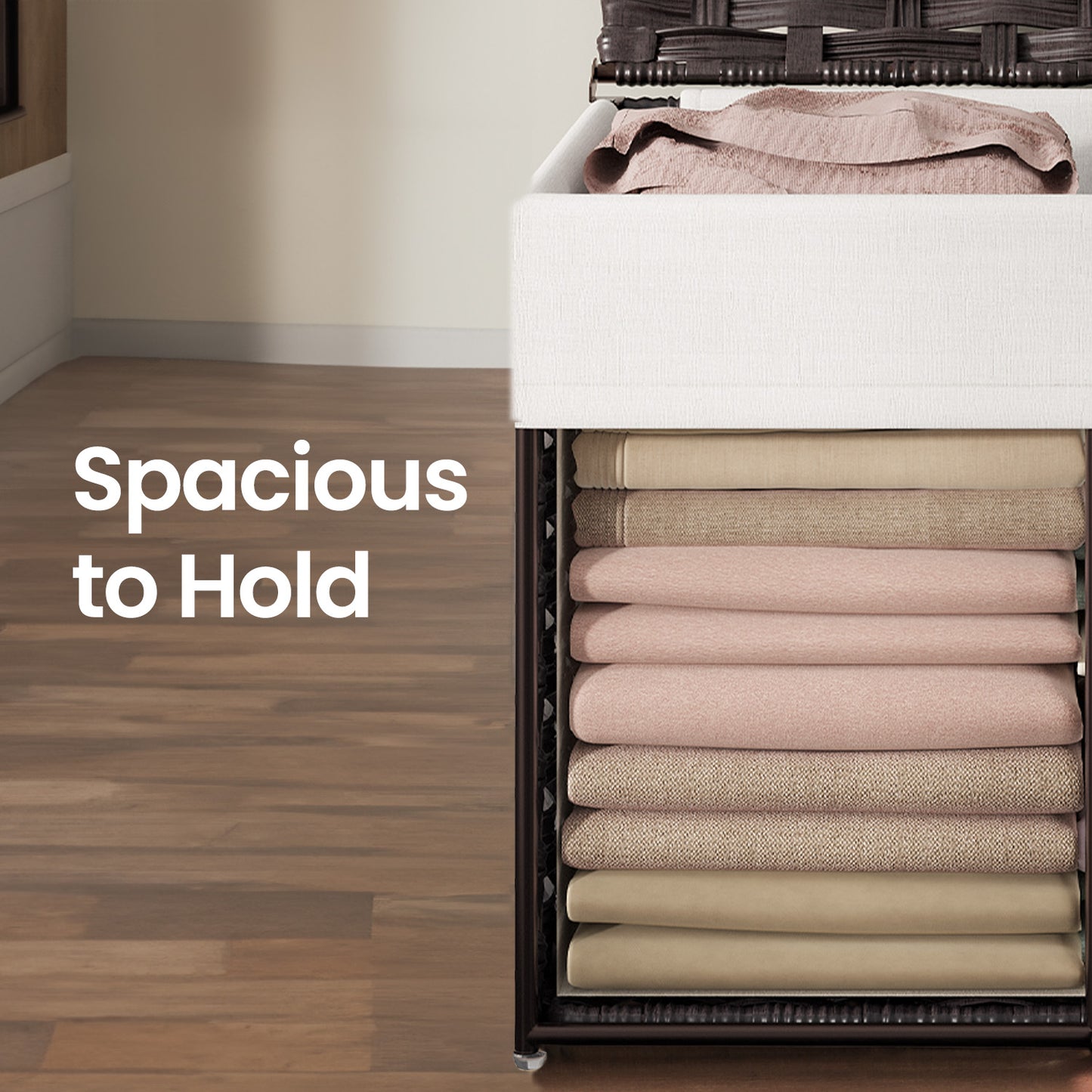 Woven Storage Basket with Lid, 42.3 Gallon (160L) Foldable Laundry Bin, Removable Liner & Metal Frame, Handles for Easy Carry, Waterproof & Ventilated, Ideal for Bedroom, Closet, or Living Room, Brown