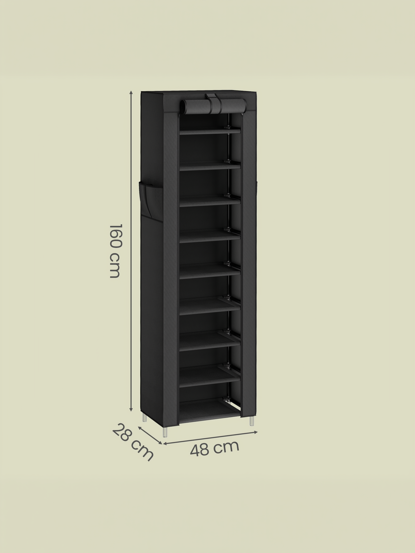 10-Tier Shoe Storage Cabinet with Dustproof Cover, Free-Standing Organizer for 20 Pairs of Shoes, for Closet and Entryway, Black