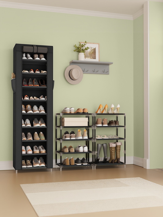 10-Tier Shoe Storage Cabinet with Dustproof Cover, Free-Standing Organizer for 20 Pairs of Shoes, for Closet and Entryway, Black