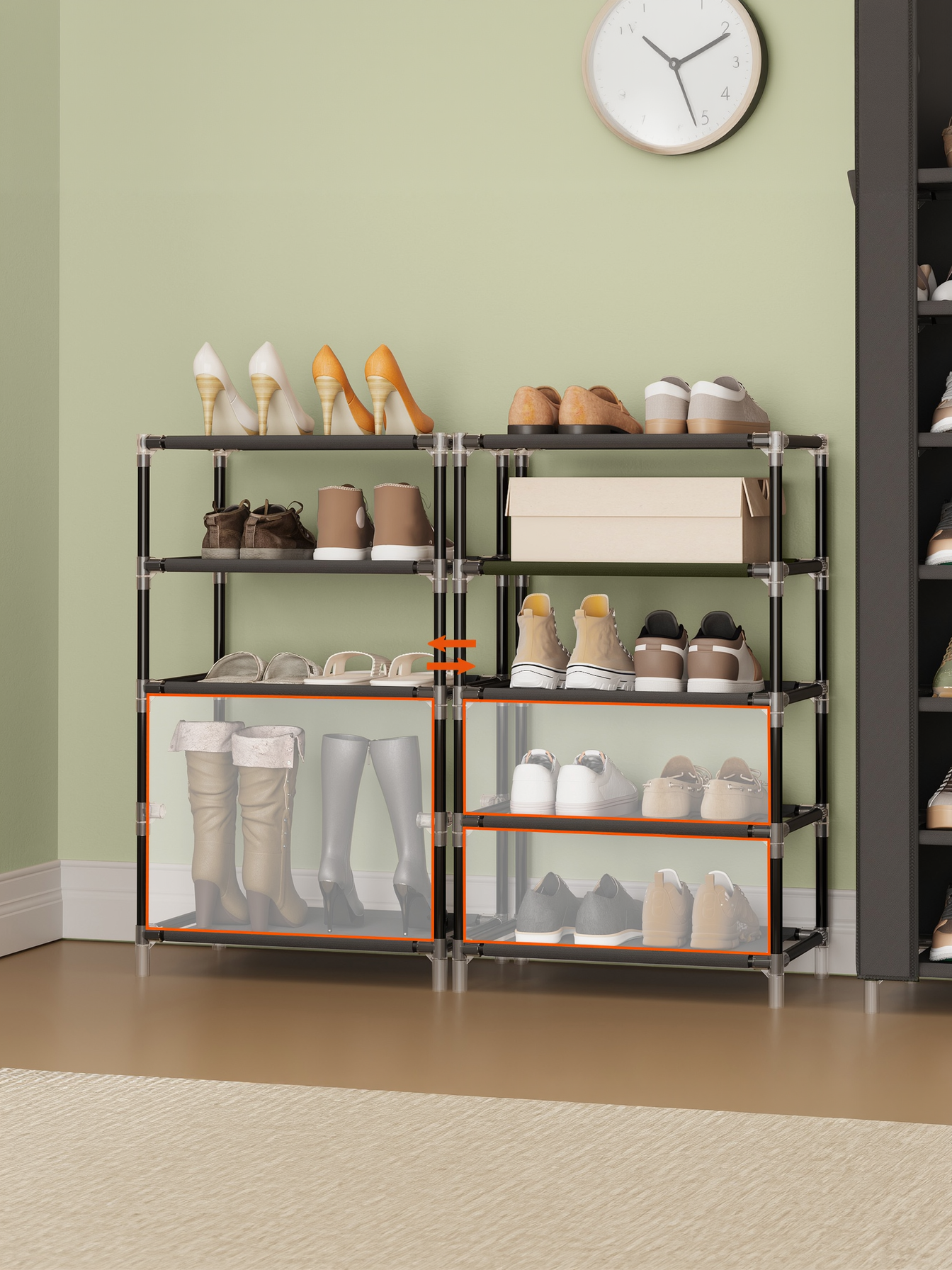 10-Tier Shoe Storage Cabinet with Dustproof Cover, Free-Standing Organizer for 20 Pairs of Shoes, for Closet and Entryway, Black