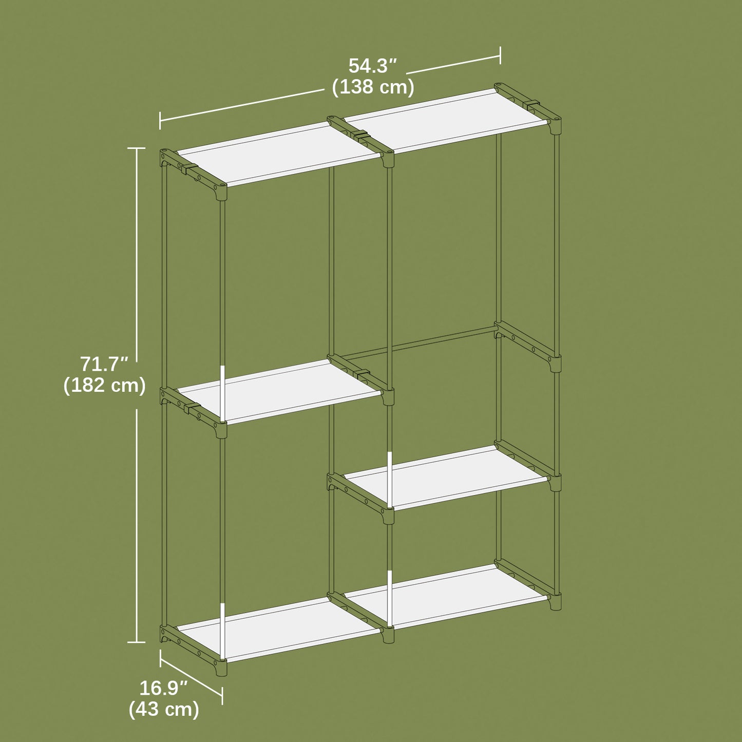 Freestanding Closet Organizer with 3 Hanging Rods & Shelves, Portable Wardrobe Rack for Bedroom Cloakroom Entryway, Tool-Free Assembly,Taupe
