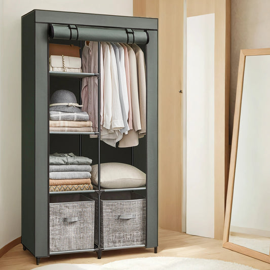 Large Capacity Wardrobe Closet Organizer with Hanging Rod & Shelves, Fabric Storage Cabinet with Cover for Bedroom/Living Room, Easy Assembly, Sage Green