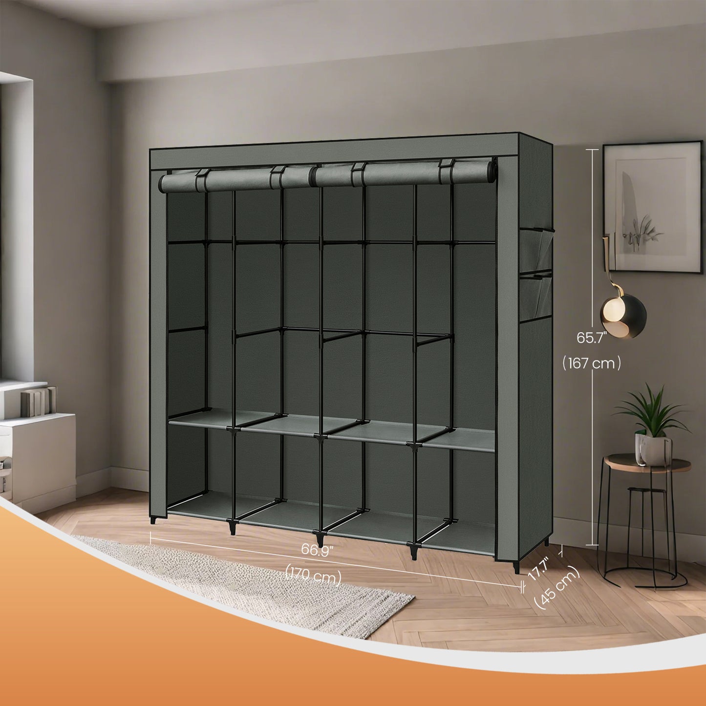 Large Wardrobe Closet with 4 Hanging Rods & 4 Side Pockets, Fabric Storage Organizer for Bedroom/Living Room, Easy Tool-Free Assembly,Sage Green