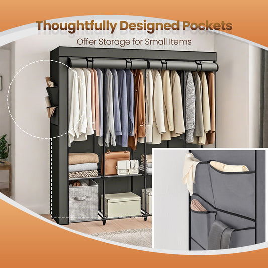Large Wardrobe Closet with 4 Hanging Rods & 4 Side Pockets, Fabric Storage Organizer for Bedroom/Living Room, Easy Tool-Free Assembly,Sage Green