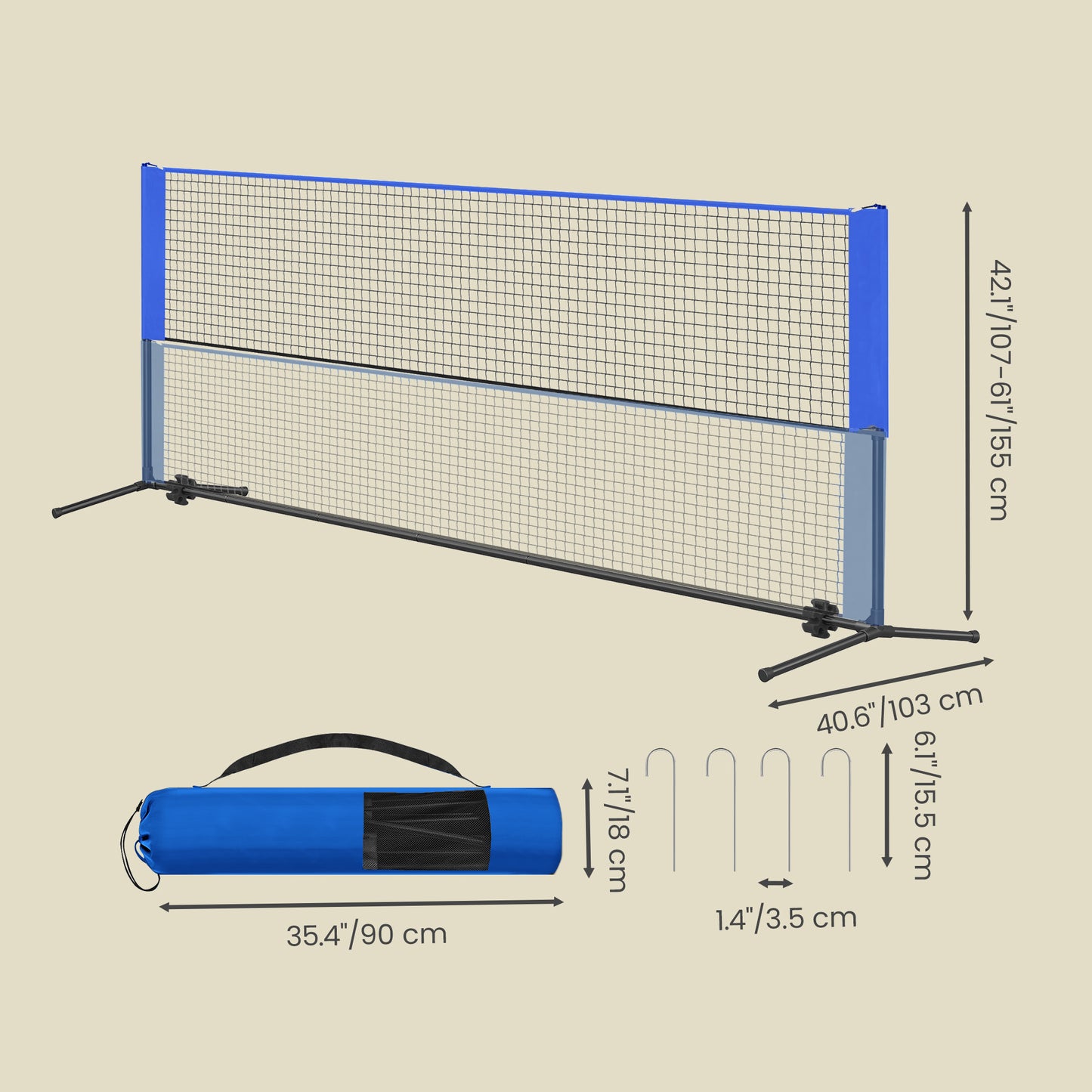 Versatile Sports Net for Badminton, Pickleball, Volleyball & Junior Tennis, 10ft Adjustable Height with Poles, Portable Foldable Design, Includes Carry Bag, Blue