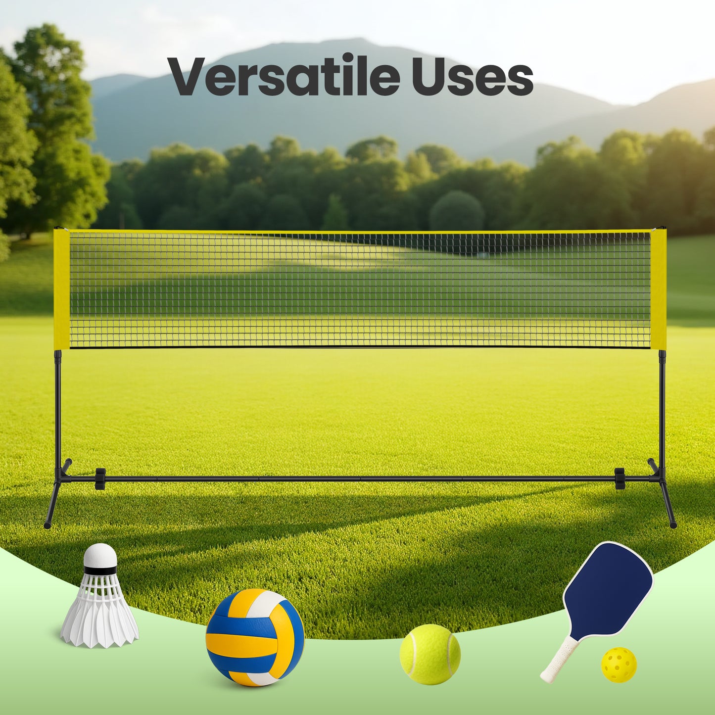 13ft Wide Multi-Sport Net with Adjustable Height, Portable Foldable Design for Badminton, Volleyball, Pickleball & Junior Tennis，Yellow