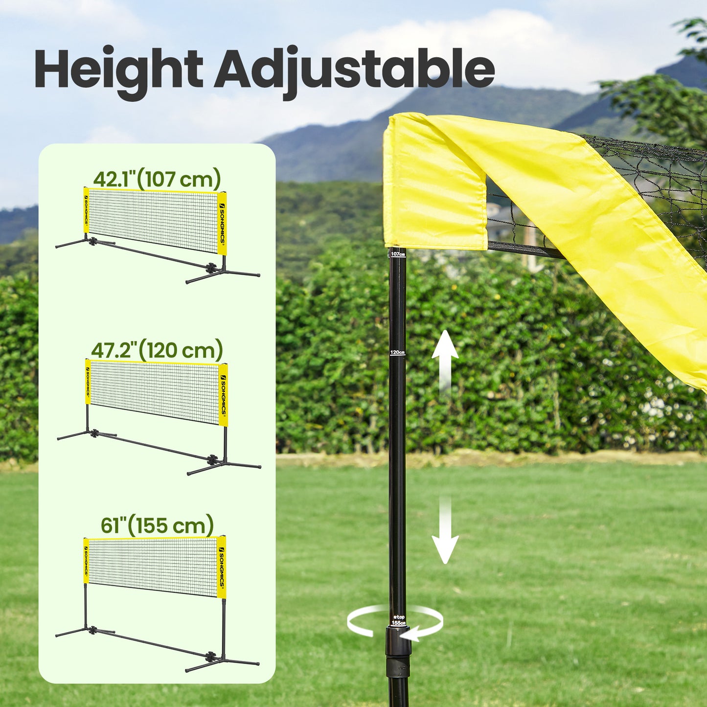 13ft Wide Multi-Sport Net with Adjustable Height, Portable Foldable Design for Badminton, Volleyball, Pickleball & Junior Tennis，Yellow