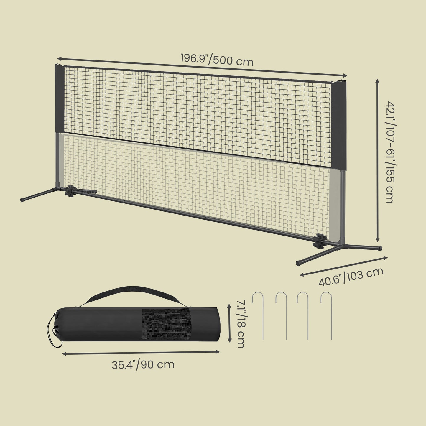 Height Adjustable Sports Net for Badminton, Volleyball, Pickleball & Junior Tennis, 16.5ft Wide with Poles, Portable Foldable Design, Includes Carry Bag, Black