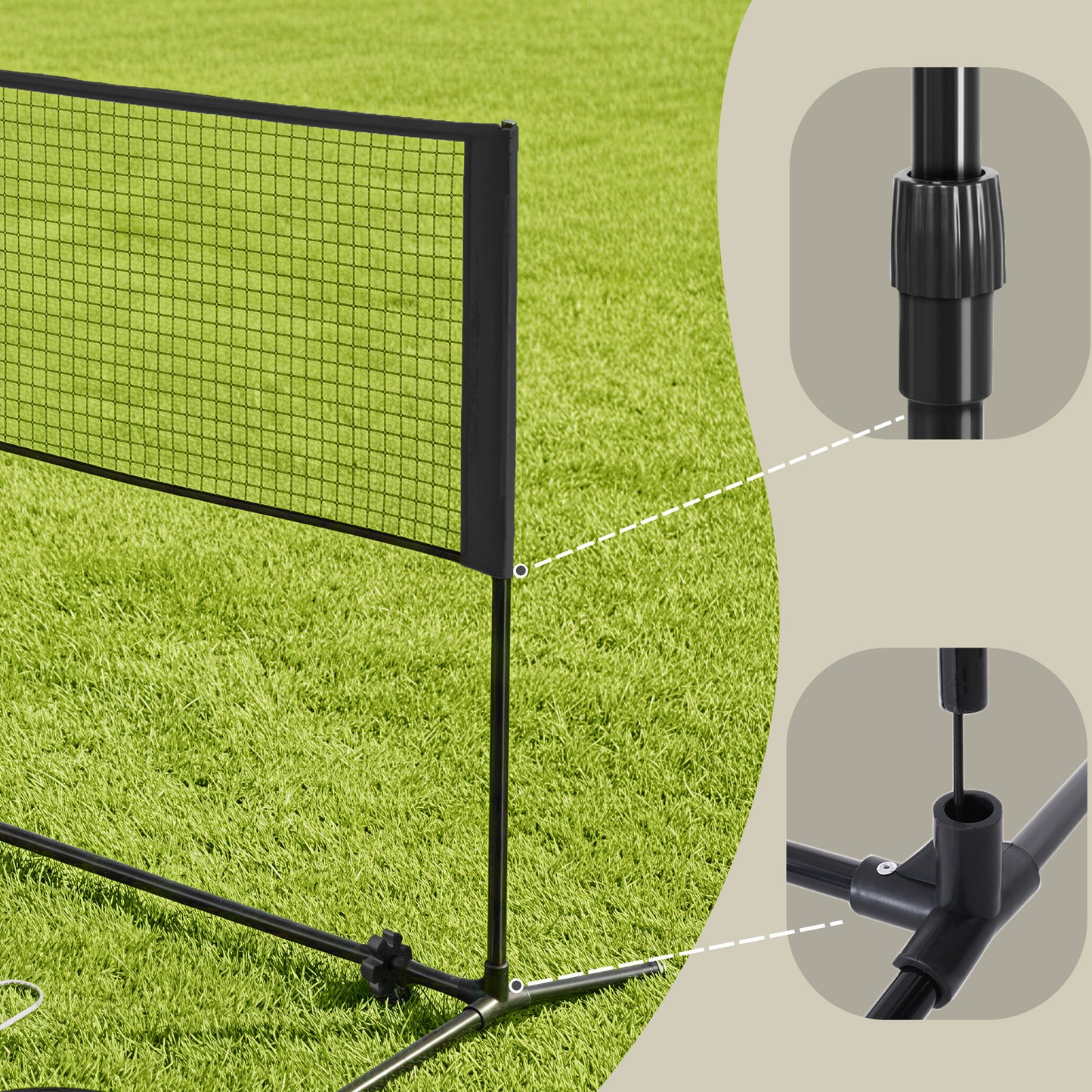 Height Adjustable Sports Net for Badminton, Volleyball, Pickleball & Junior Tennis, 16.5ft Wide with Poles, Portable Foldable Design, Includes Carry Bag, Black