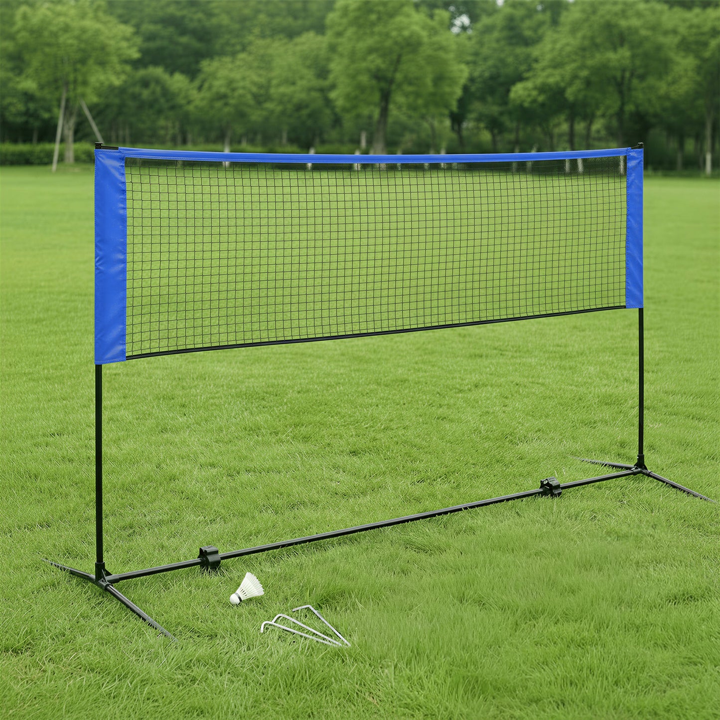 Adjustable Sports Net for Badminton, Volleyball, Pickleball & Junior Tennis, 16.5ft Wide Portable Net System with Poles & Carry Bag, Blue