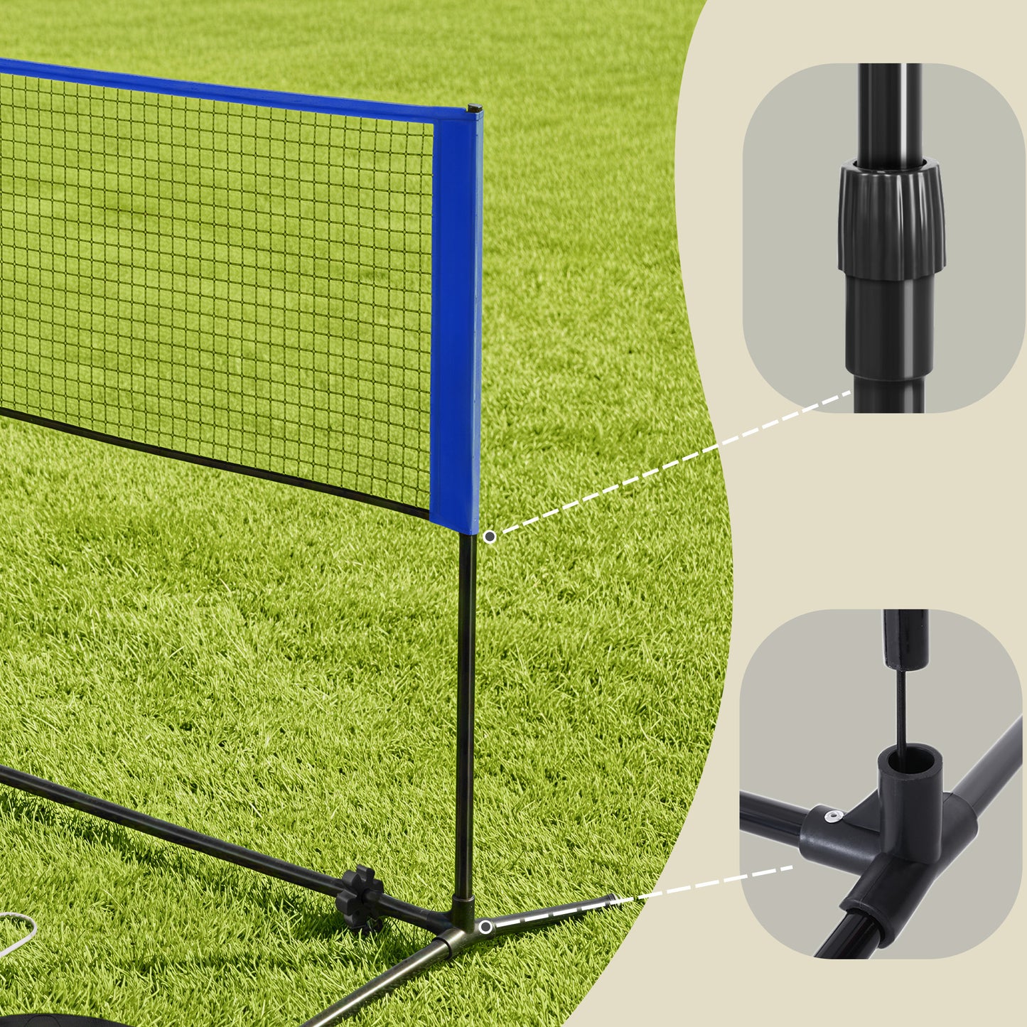 Adjustable Sports Net for Badminton, Volleyball, Pickleball & Junior Tennis, 16.5ft Wide Portable Net System with Poles & Carry Bag, Blue